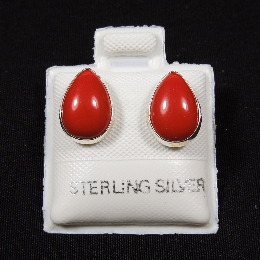 Genuine Red Coral Sterling Silver Stud Earrings